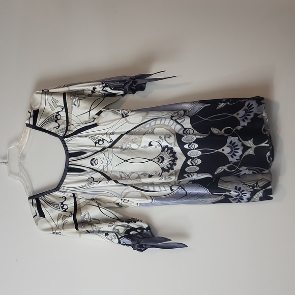 HALE BOB Black Cream Floral Boat Neck 3/4 Sleeve Mini Dress - Picture 5 of 12